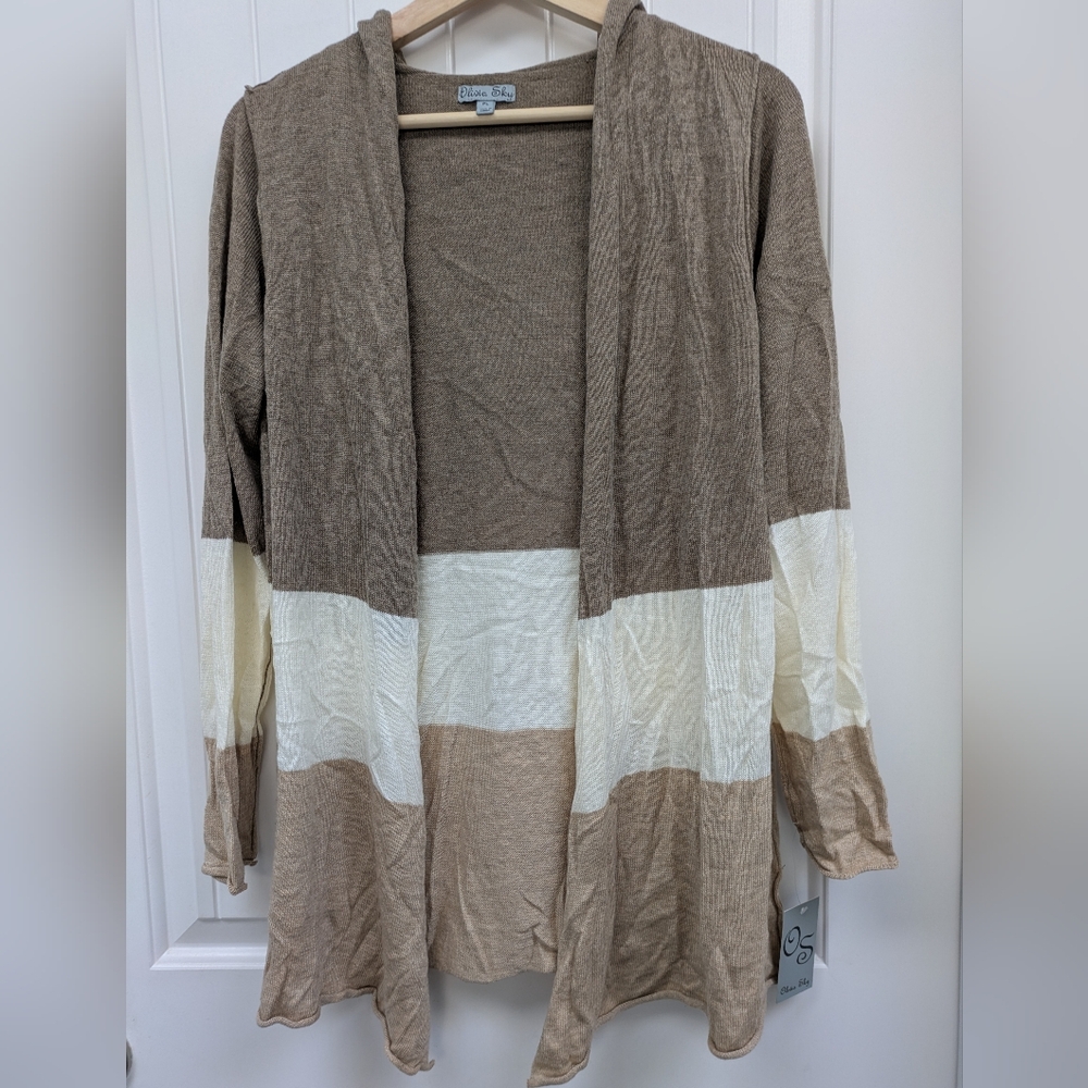 Olivia Sky Colorblock Open Front Hooded Cardigan - Picture 1 of 9